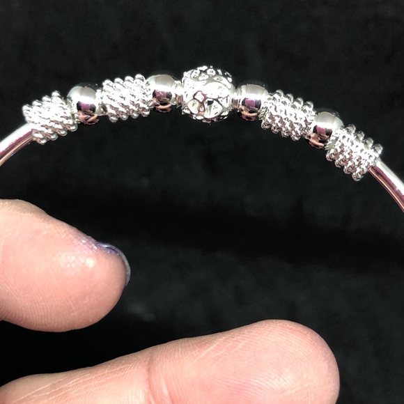 925 Beaded Bangle Bracelet With Hook - Picture 12 of 16